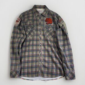 VTG True Religion Workwear Flannel Plaid Shirt Men’s XL Football Tiger Patches